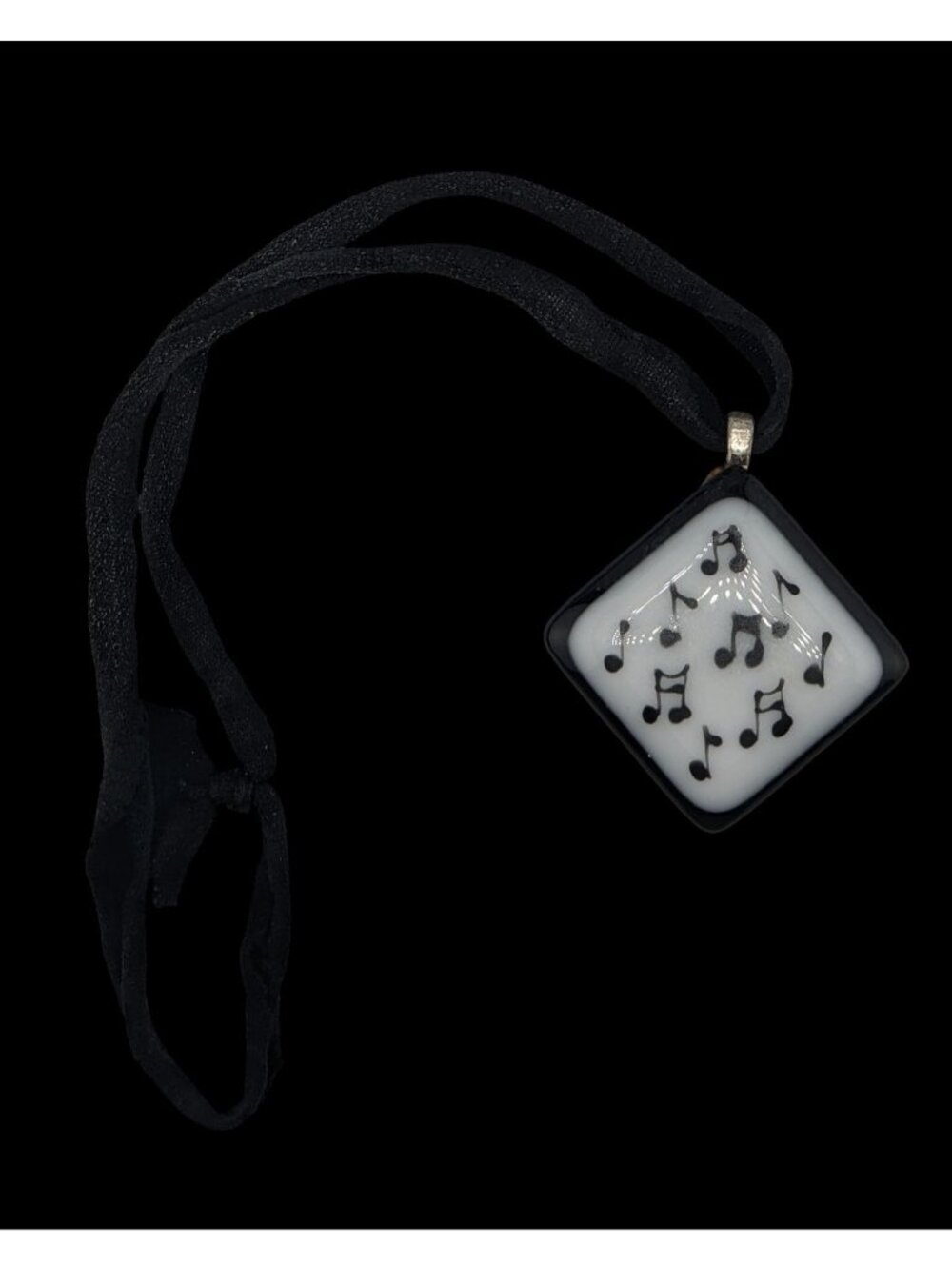 Music-Themed Fused Glass Pendant Necklace Artist Signed